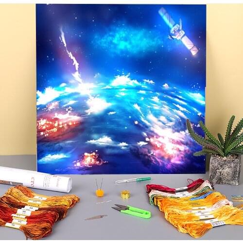 Scenery Earth Lights Pre-Printed 11CT Cross-Stitch Patterns Embroidery DMC Threads Sewing Hobby Handmade Painting Floss Needle