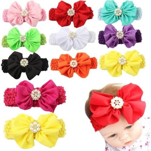 Infant Baby Girls Cute Flower Pearl Bow Hair Band Headwear