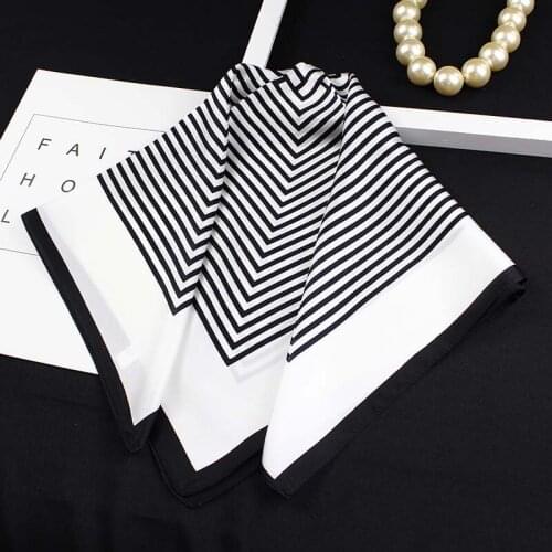 Nordic Style Simple Stripe Silk Small Square. Korean Ins Silk Scarves. Professional Scarf