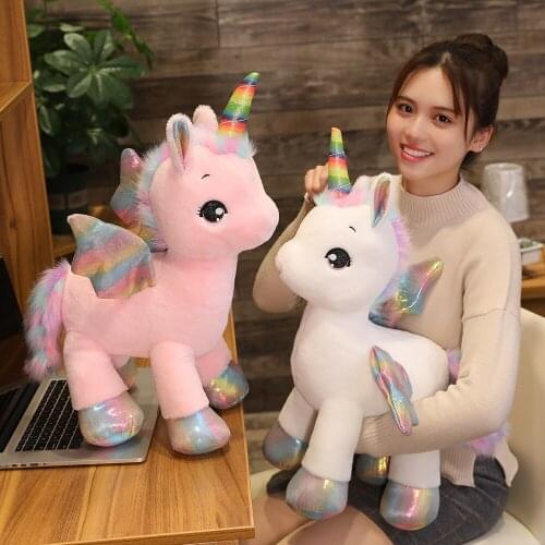 Rainbow Unicorn Plush Doll Cartoon Cute Rainbow Horse Toys Rainbow Pegasus Plush Doll Soft Stuffed Pillow Kids Toy