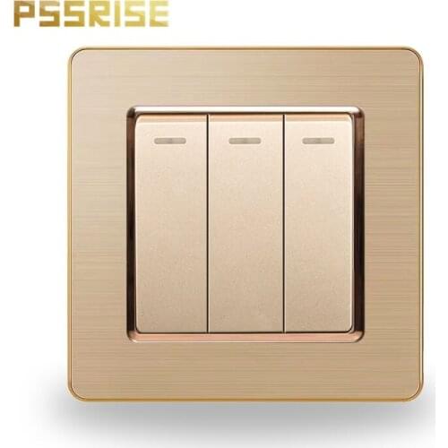 S06 PSSRISE 3 Gang 2 Way Wall Switch Push-button Switch Light Switch Stainless Steel Panel Fluorescent 16A AC 250V