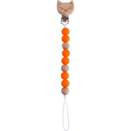 Silicone Baby Pacifier Chain Wooden Beads Fox Pacifier Clips Holder Baby Shower Gift