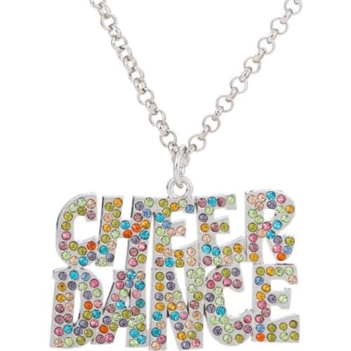 Rhinestone CHEER DANCE Pendant Necklace Exquisite Crystal Letters Women Man Dancing Jewelry Gift Wholesale