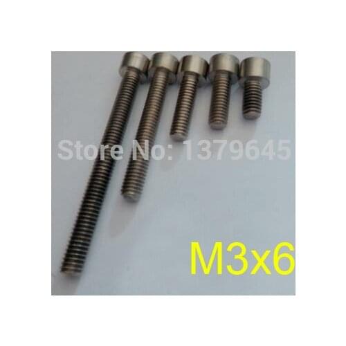 50pcs GR2 Titanium Ti Bolt M3 thread 6mm length M3*6 M3x6 Hexagon Socket Cap Screw Allen Head, acid and alkali corrosion