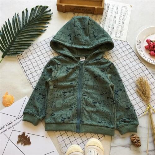 Tonytaobaby Autumn Clothing New Style Baby Hooded Green Painted Pattern Cardigan Long-sleeved Kids Coat