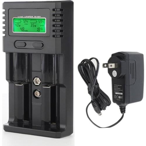 2-slot LCD Universal Charger for Li-ion 3.7V LiFePO4 3.2V 26650 18650 18350 14500 10440 NiMH 1.2V AA AAA 8.4V 6F22/9V