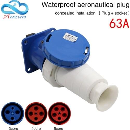 Waterproof industrial aviation plug socket connector 3 core 4 core 5 core 63A dark installation aviation docking