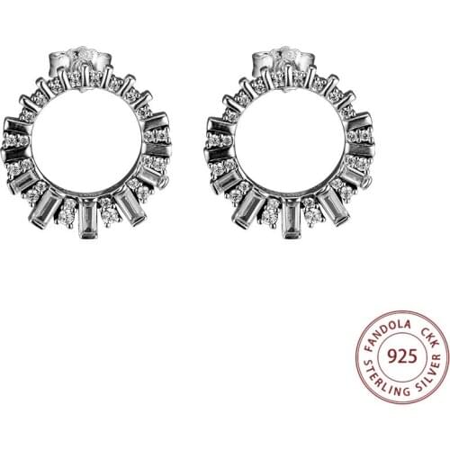 Genuine 925 Sterling Silver Clear CZ Glacial Beauty Stud Earrings For Women Wedding Jewelry Making boucles