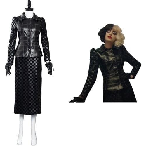 Cruella Cosplay Cruella de Vil Cosplay Costumes Outfits Coat+Skirt Full Set Halloween Carnival Suit For Women