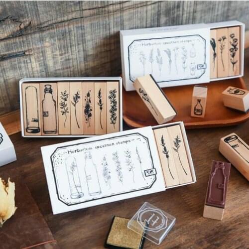 1 Set Creative Vintage Flowers Plants Decoration Stamp Wooden Rubber Stamps for Scrapbooking DIY Decoration Tools