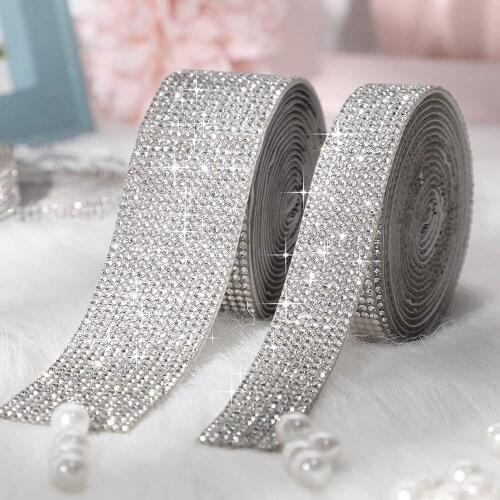 1 Yard Self-Adhesive Crystal Rhinestones Sticker DIY Diamond Ribbon Trim Tape Sewing Accessories for Clothing Jewelry Car Phone