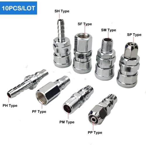 10PCS SH PH SP PP SM PM SF Pneumatic Rapidities for Hose Quick Connector Coupling Compressor Accessories Release Air Fitting