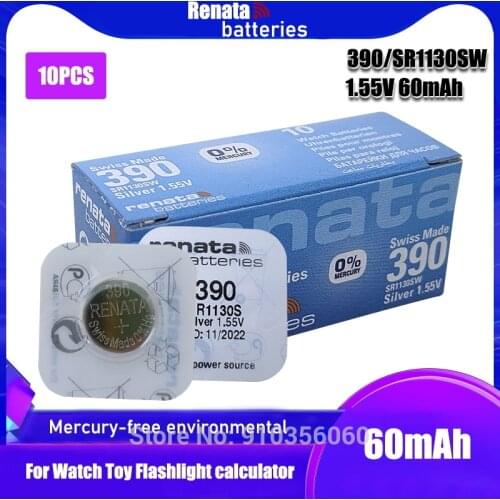 10pcs Renata 390 100% Original Brand New Silver Oxide Watch Battery LONG LASTING SR1130SW 1130 LR54 LR54 AG10 Swiss Made cell