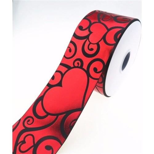 100Y/lot 75mm 3" holographic red foil hearts grosgrain ribbon for Valentine DIY handmade material welcome custom order