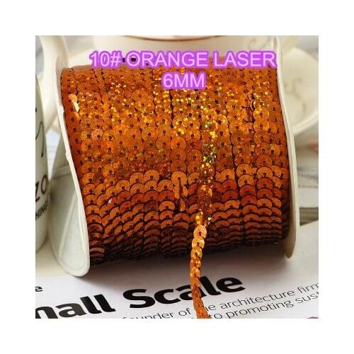 100 Yards 6mm Laser Bright Sequins Trim, Sold Per Packet of 1 Roll(100 Yards)-10# Laser Orange
