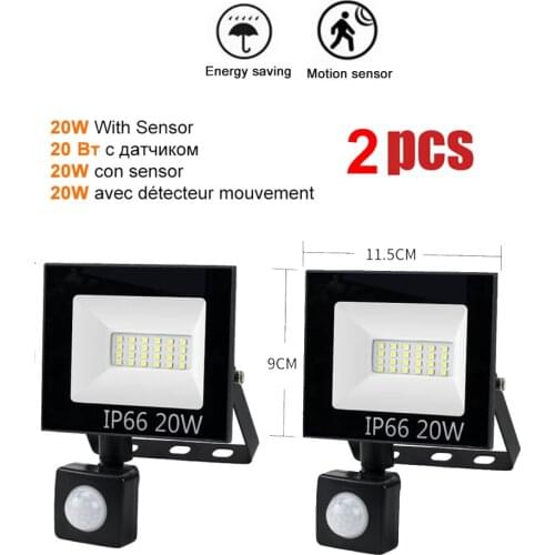 2 pcs 220V 10-100W LED FloodLight Spotlight Exterior Street wall reflector LED Light PIR Motion Sensor Lamp Garden Lights Waterp