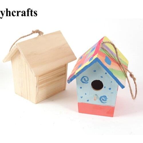 2PCS/LOT.Paint unfinished wood bird house Kids toy Drawing toys Early educational toy Kindergarten arts and crafts Wholesale
