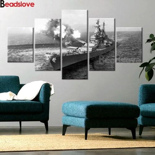 5 Pieces diamond embroidery full square round USS Missouri Battleship diamond painting 5d diy mosaic art home decor