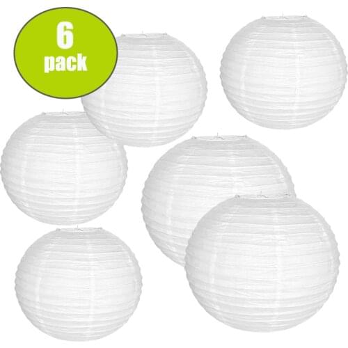 6 Pcs/set 12" 14" Big White Chinese Paper lampion Lantern Assorted Sizes Round lanterne papier Wedding Party Hanging Decor Favor