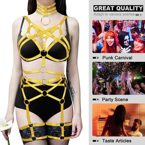 Collar Accessories Bondage Full Body Harness For Women Cage Bra Sexy Lingerie Set Suspender Belt Exotic Costumes Pole Dance Rave
