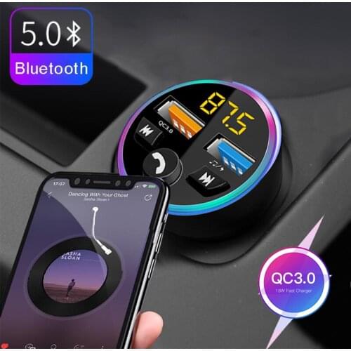 JINSERTA Bluetooth FM Transmitter Car U Disk MP3 Player Handsfrees Kit Audio Adapter Dual USB QC3.0 Charger Voltage Detection