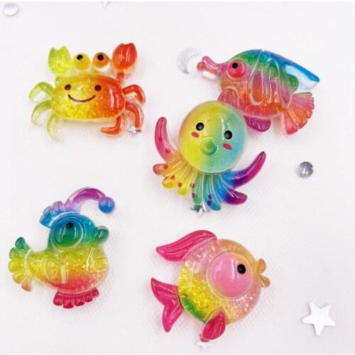 Glitter Colorful Resin Big Fish Seahorse Squid Ocean Animal Flatback Cabochon Scrapbook DIY Accessory Decor Figurine OH29