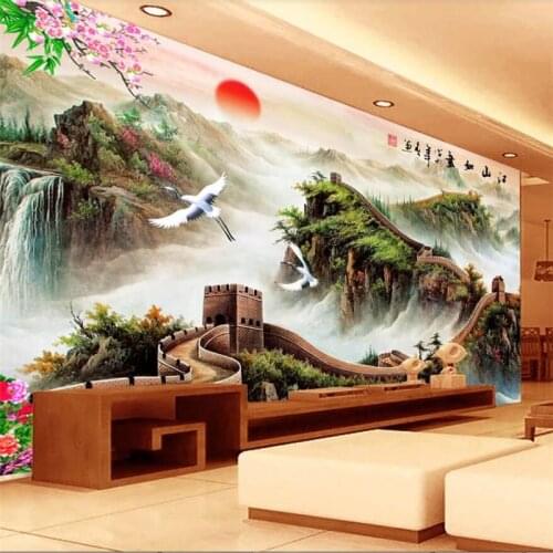 Wellyu Customized large murals, stylish home improvement atmosphere, Chinese style, Great Wall TV bedroom wallpaper