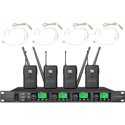 Bolymic Dual Wireless Microphone system for Stage Wireless Vocal Microphone 4 Headset mic UHF For church school theater