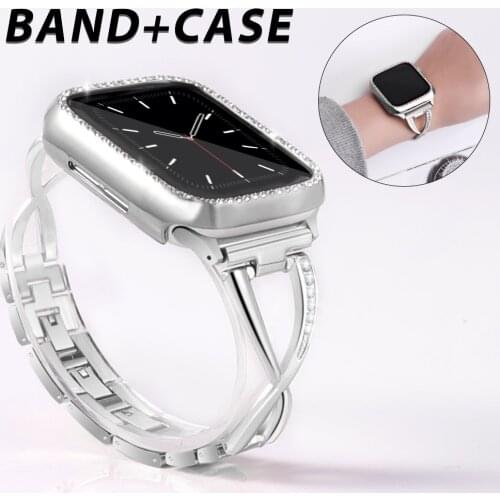 Diamond Band + case For Apple Watch 40mm 44mm 38mm 42mm iWatch series 5 4 3 2 1 bracelet stainless steel strap women watchband
