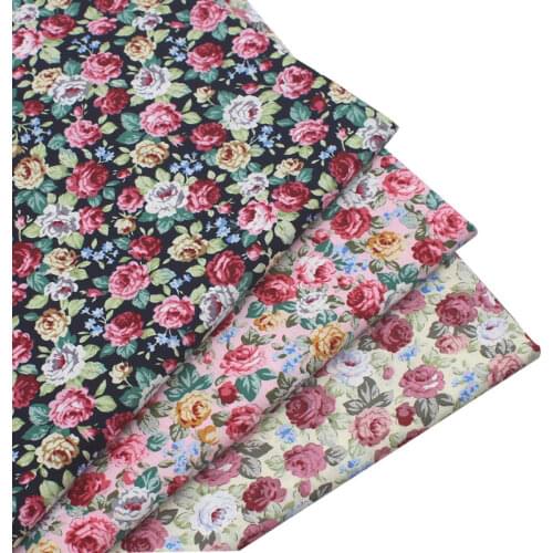 Elegant NAVY PINK LIGHT YELLOW Pink Fuchsia Gold Rose Flower Floral Poplin 100%Cotton Fabric for Summer Dress Shirt Blouse Craft