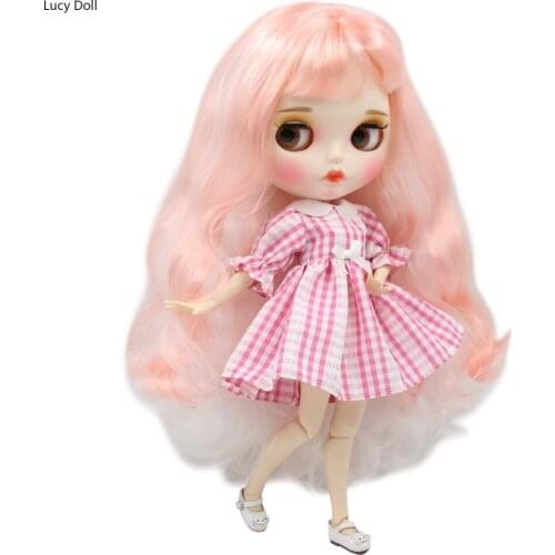 Factory Blythee Doll 1/6 Bjd White Skin Joint Body Pink White Hair New Matte Face Carved Lips With Eyebrow, Customized Face