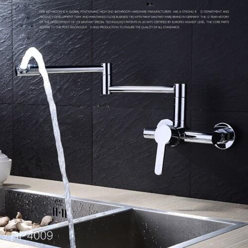 Quality Brass Chrome Hot and Cold Tap Mixer Rotation Kitchen Sink Faucet Folding Kitchen Faucet Wall Mounted