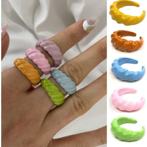 Colored Horn Twist Ring Cross-border ins Independent Station Summer Opening Ring Alloy Painting Oil macaroon Ring
