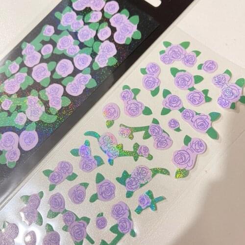 Korean Holographic Rose Laser Sequin Stickers DIY Scrapbook Idol Card Album Stationery Couple Gift Decorative Stickers