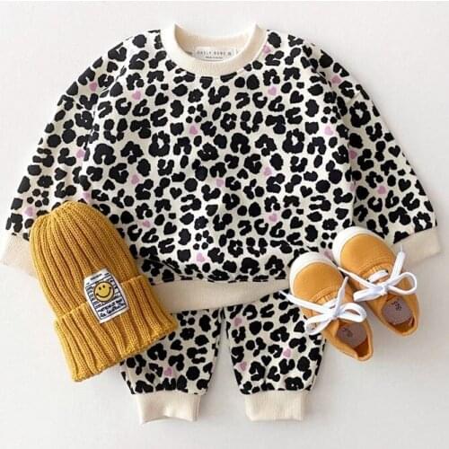 9308 Children Clothing Set Leopard Boys Suit Autumn Winter 2021 Fashion Leopard Print Girls Two Piece Set Sweatershirt+Pant