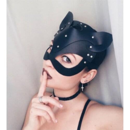 Leather Head Mask cat woman Fashion Cat hood Party Hood Mask Customes Props for women