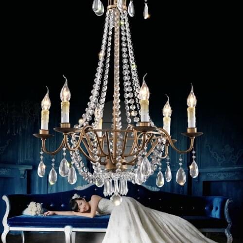 Rustic dining room chandelier crystal pendant fixture shopcase industral lighting wrought metal lamp led lustres indoor lighting