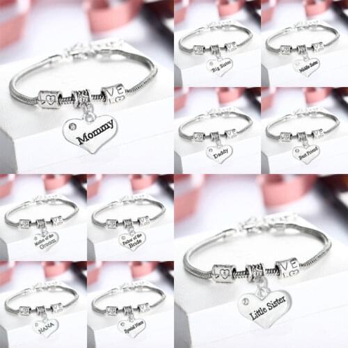 Mom Dad Nana Sister Family Thank You Gift Love Heart Chain Bracelet Fathers Mothers Day Friends Birthday Gift Charm Bangle