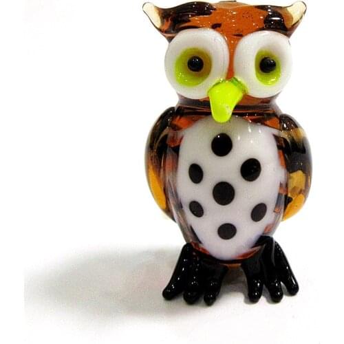 Handmade Miniature Glass Owl Craft Figurine Halloween Cartoon Animal Ornament Gift For Kids Fairy Garden Home Decor Accessories