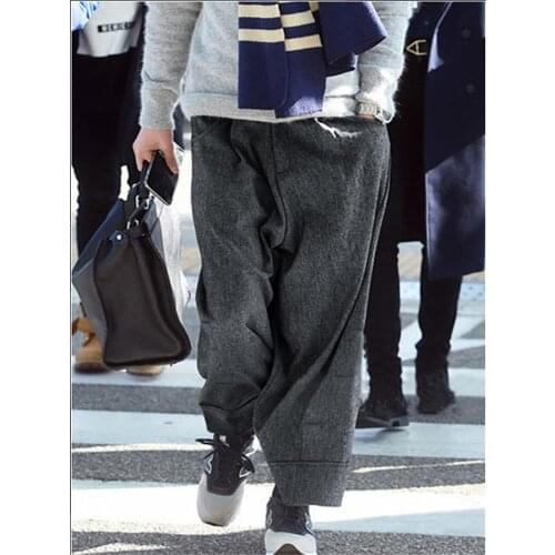 Mens Cashmere Woolen Loose Casual Pants Cropped Pants Winter New Products European and American Youth Woolen Pants Straight Wid