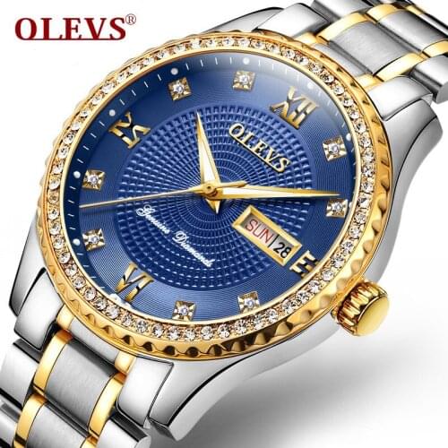 OLEVS 6618 Men WristWatch Hot Sale Top Luxury Diamond WaterProof Quartz Watch Steel Band Day/Date Analog Unique Men Clock