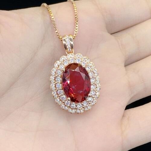 925 New Fashion Luxury Pendant Oval Simulation Ruby Tourmaline Color Treasure Rose Gold Clavicle Necklace For Women Fine Jewelry