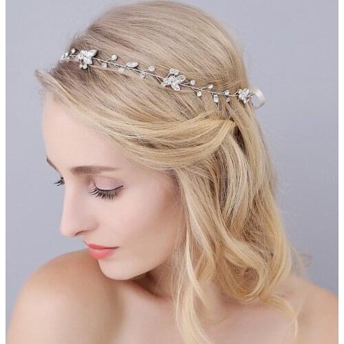 New Handmade Crystal Pearl Flower Hairbands Vine Tiara Bride Head Chain Bridal Headbands Hair Ornaments Wedding Hair Accessories