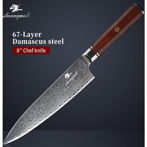 Shuangmali 8'' Damascus Kitchen Knife VG10 Core Chef Knives Slicing Meat High Quality Japanese Cleaver Knife With Wood Handle