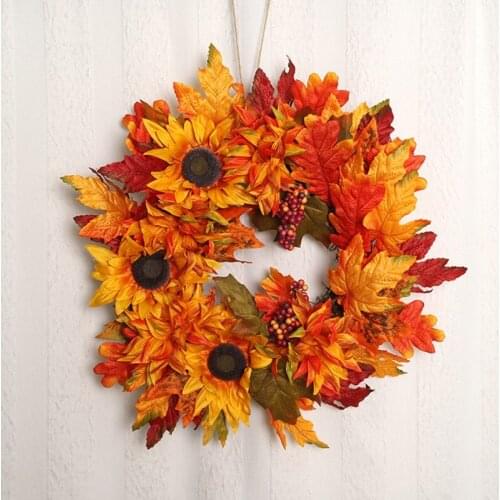 Fall Decorations, Autumn Simulation Wreath 50cm/19.6inch Garland Rattan Artificial Door Wreath for Halloween Home Decor Ornament