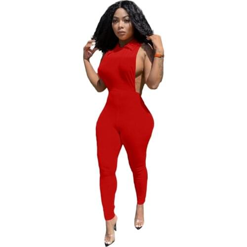Caual Women Jumpsuit Backless Bodycon Solid Color Streetwear Turn Down Collar Long Romper Women Jumpsuit Outfit