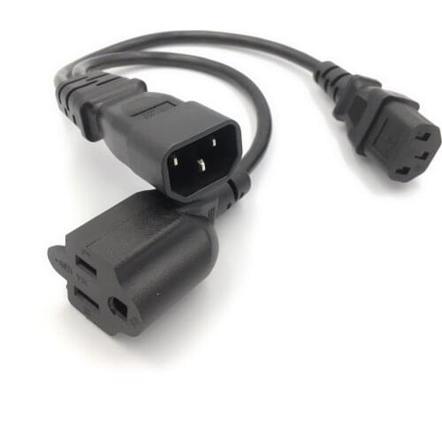 IEC 320 C14 to US Nema 5-15R + C13 Power Y Type Splitter Adapter Cable C14 to Dual Outlet Short Cord 10A 250V