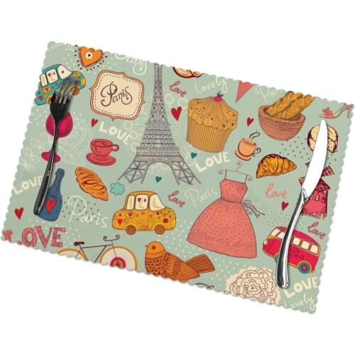 Tableware Pad Placemats 6 Pcs Table Mat Non-Slip Set Of Paris Symbols (1) Placemats for Dining Table