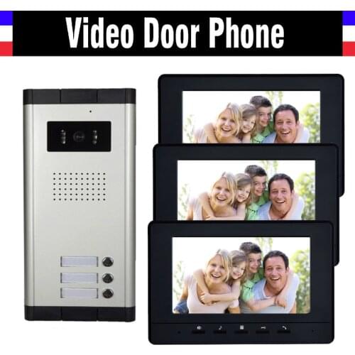 3 Units Apartment Video Intercom System 7 Inch Monitor Video Door Phone Intercom System Wired Home Video Doorbell kit