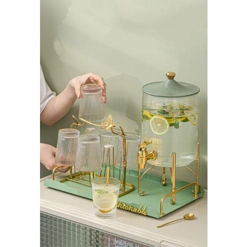 Glass Water Appliance With Cups Tray Large Capacity Cold Juice Barrel Heat Resistant Beverage Teapot